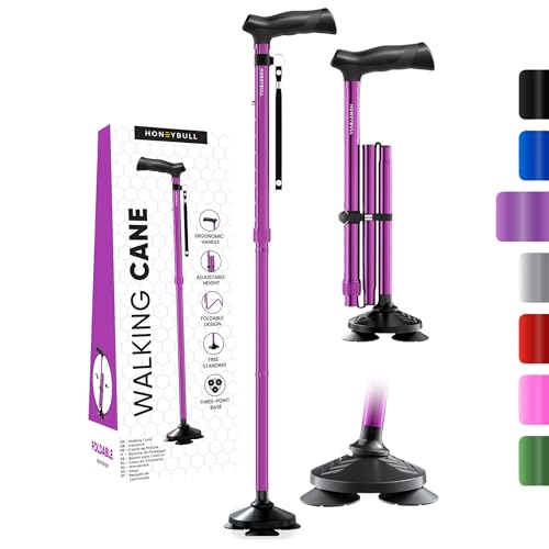 HONEYBULL Walking Cane for Men & Women - Foldable, Adjustable, Collapsible, Free Standing Cane,