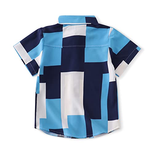 Boys Short Sleeve Button Down Shirt,Lightweight Casual Summer Print Dress Shirt Tops 2 Blue Tag 130Cm-Us 5-6 Years #TOP1