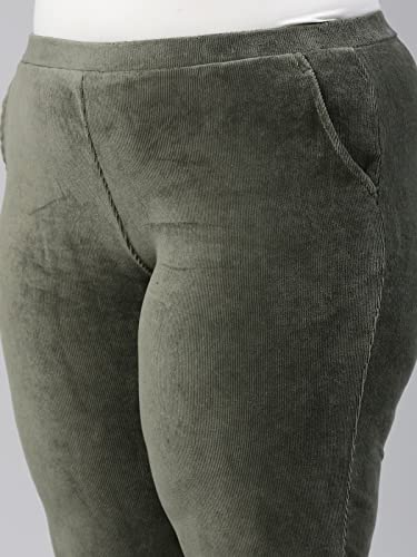 Image of GO COLORS Solid Corduroy Treggings for Women | Warmtech, Mid Rise, Side Pocket