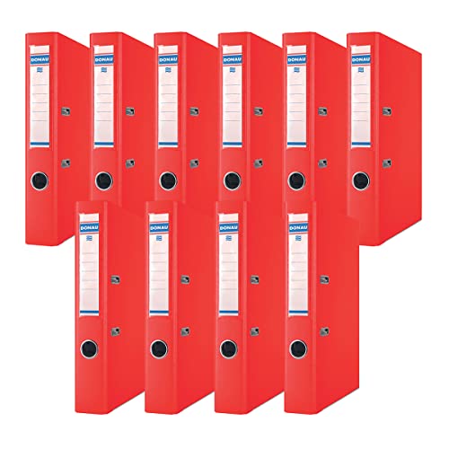 DONAU Premium Ordner Schmal 10er Pack/DIN A4 / 5 cm / 10 Stück/Navy blau/Kunststoffbezug PP/Carton Papier Schlitzordner Büroordner Aktenordner Ringordner/Grünen Punkt Rot
