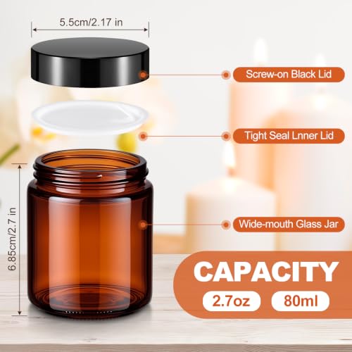 Image of Norme 12 Pcs 2.7 oz Glass Jars with Lids Cosmetic Jars, Black, Amber