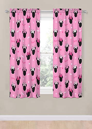 Image of Jay Franco Disney Minnie Mouse Hearts N Love 63 inch inch Drapes - Beautiful Room Decor & Easy Set Up, Bedding - Curtains Include 2 Tiebacks, 4 Piece Set (Official Disney Product)