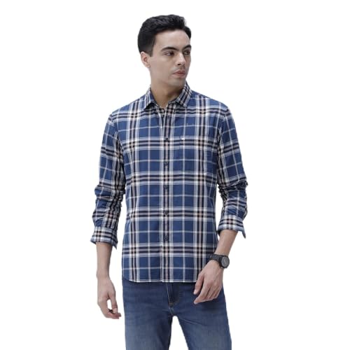 Image of BASICS 100% Cotton Checked Shirt for Men | Slim Fit | Everyday Smart Casual Wear | Full Sleeve