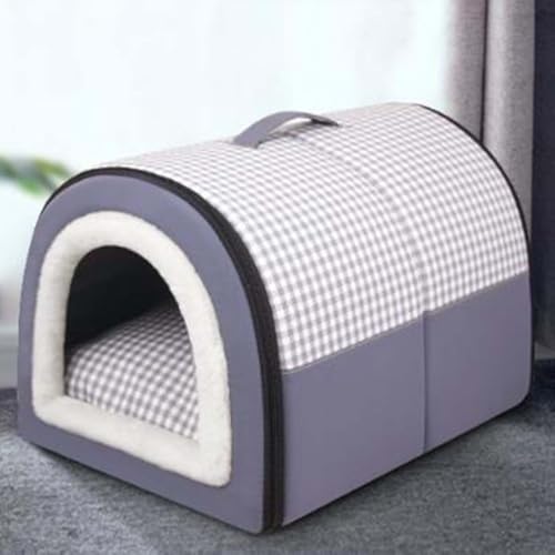 Cuccia per cani da interni, cuccia per cani 2 in 1, pieghevole, a igloo, con cuscino anti-ansia rimovibile, impermeabile, calda, cuccia calmante per cani (45 x 32 x 35 cm, blu)