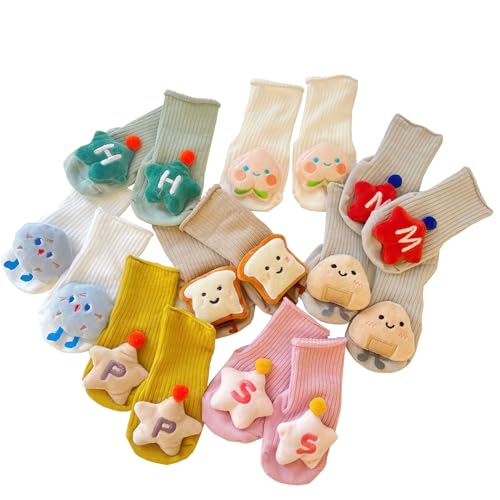 queenland 2 Pairs Baby Girls Boys Non Slip Cotton Socks Cozy Crew Socks for Infant Toddler (US, Alpha, One Size, Bread & Peaches)