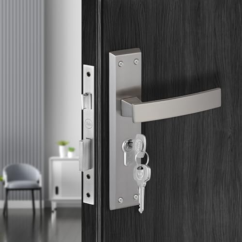 Image of Yale YECM-405-8P-TT-SS Mortise Door Lock for Bedroom /Home /Office /Hotel Suitable for Left & Right Handed Doors,Handle Set Comes with 8 inch Backplate Thumb Turn 3 Keys Cylinder and Lock Body (Satin Steel)