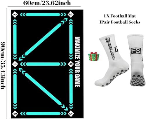 Aubzy Fußball-Schritt-Trainingsmatte 60x90 cm – Rutschfest Stoßdämpfend Ballkontrolle für Kinder 4-15 – Schritt-Training mit Socken Set – Ideal für Spielplatz, Garten & Turnhalle