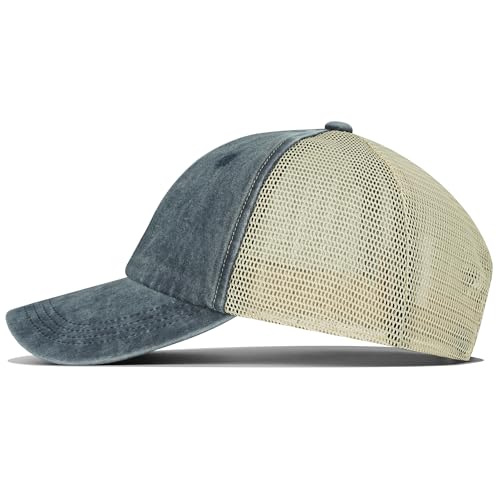 Image of Croogo Leather Patch Mesh Back Cap Washed Cotton Dad Hat | Breathable Material /Adjustable Design /Unstructured Hats /Vintage Wash /Exclusive Products