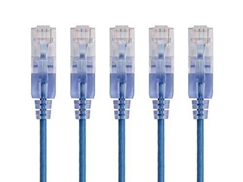 Image of Monoprice - 129425 SlimRun Cat6A Ethernet Patch Cable - Snagless RJ45 UTP Pure Bare Copper Wire 10G 30AWG 2ft Blue 5-Pack