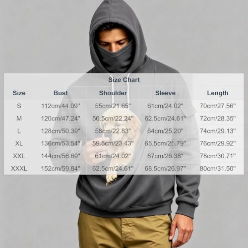 Mens Pet Pouch Hoodie Drawstring Pullover Fleece Hood Face Mask Sweatshirt - image 3