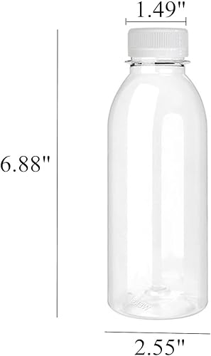 Miniatura 6 de SHZMJL 4 botellas de jugo de plástico de 16 onzas con tapas, botellas de plástico desechables transparentes vacías a granel, botellas de jugo de