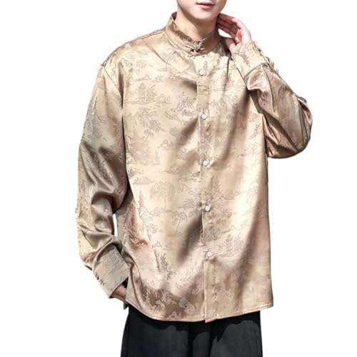 Chemise manches longues homme voyage poétique style chinois jacquard bouton grenouille