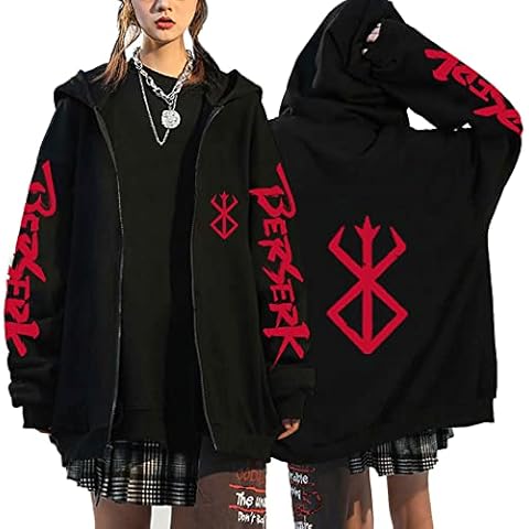 flowereyes Anime Berserk Zipper Hoodie Sweatshirt Berserk Cosplay Cardigan Sweatshirt Guts Casual Hoodie Jacket for Men Women Cover