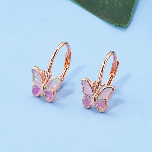 Opal Butterfly Earrings Gold Plated or Rose Gold Plated Leverback Earrings Cute Jewelry Huggie Hoop Earrings for Women Girls2