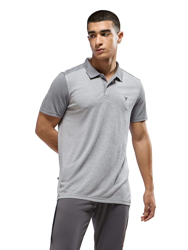Image of TECHNOSPORT Men Polyester Self Design Polo Neck Half Sleeve T-Shirt with UPF50+, Double Cool for Gym, Sports and Regular Use