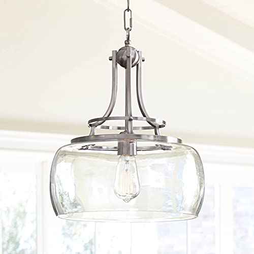 Franklin Iron Works Charleston Brushed Nickel Swag Pendant Chandelier Farmhouse Industrial Rustic Clear Glass 3-Light Fixture For Dining Room Living House Home Foyer Kitchen Island Entryway Bedroom #TOP5