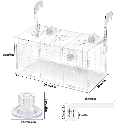Large Fish Breeding Box 11.5" X 6" X 6", Acrylic Aquarium Isolation Box Fish Breeder Box For Fish Tank, Hatching Incubator Box With Suction Cups For Newborn Baby Fry Shrimp Betta Guppy Clownfish #TOP3