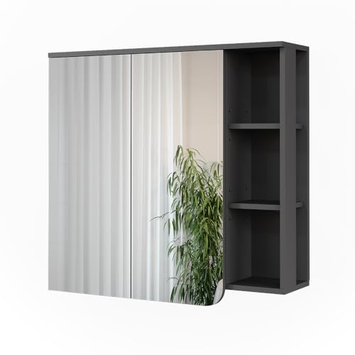 Vicco Spiegelschrank Anthrazit/Weiß Karen 80x75x20 cm - Badezimmerschrank mit Spiegel, Übersichtliche Organisation Dank cleverer Fächeraufteilung
