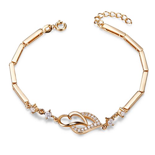 Sweetiee SHEGRACE 18k Gold Plated Elegant Women's Link Bracelet Double Hearts Bracelet