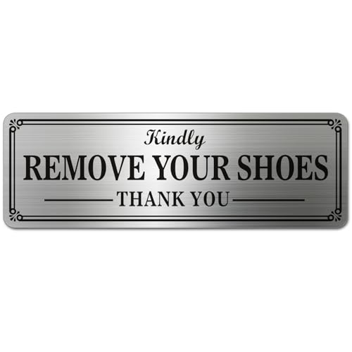 Metal Stainless Steel Remove Your Shoes Sign for Door With Self Adhesive 9x3in(No Shoes1pcs)