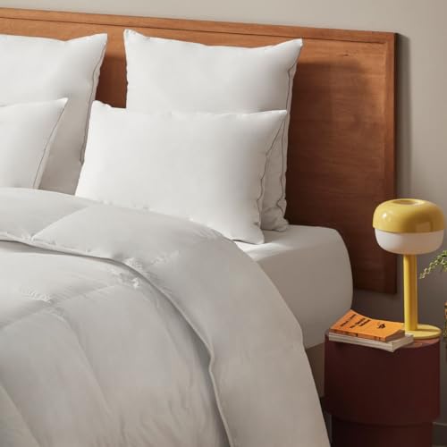 Dunlopillo - Oreiller Luxe Douillet Medium 60 x 60 cm - Garnissage Synthétique 100% Fibre Polyester Creuse Siliconée Quallofil Premium - Enveloppe Sergé 100% Coton - Lavable à 40°C