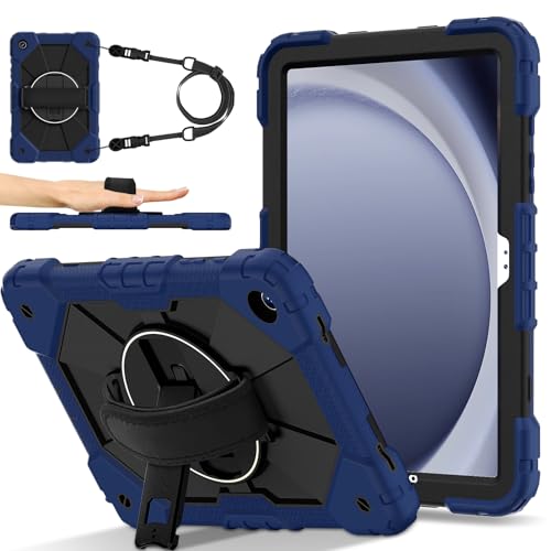 FONREST Étui à bandoulière robuste pour Samsung-Galaxy-Tab-A11+Plus/A9+Plus 11" avec béquille pivotante, coque blindée résistante aux chocs avec sangle d'épaule SM-X230/X235/X236 (bleu marine/noir)