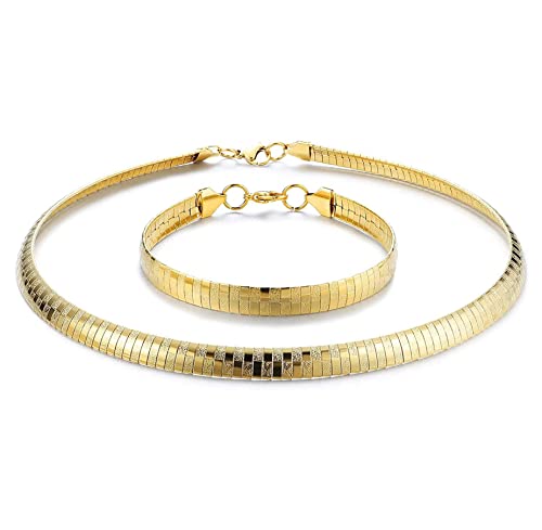 JeweBella Acier Inoxydable Collier et Bracelet Omega Set pour Femmes Hommes de 8mm Large Chaîne Omega Set Collier Serpent Ras de Cou Chaine Ensemble de Bijoux Argent Doré pour Homme Femme Cover