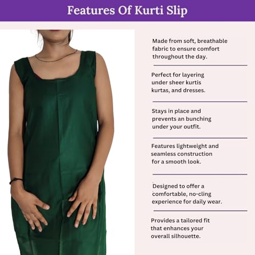 Image of Women's Sleeveless Cotton Inner Slip Dress Round Neck Soft Comfortable Fit Full Length Camisole Innerwear Summer top Undergarment for Girls