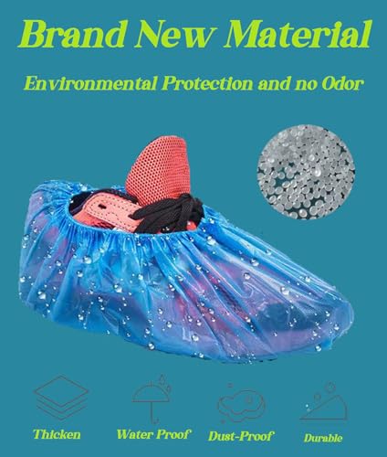 Jicyor 300 Stück Schuhüberzieher Einweg Wasserdicht PE Kunststoff Rutschfeste Staubabdeckungen Blaue Elastische Schuhüberzug für Alle Größen Geeignet