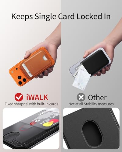 Image of iWALK Stronger Magnetic Wallet, Upgraded for MagSafe Wallet, RFID Blocking, 5 Card Holder with Adjustable Stand, Slim Leather Phone Wallets for iPhone 17 /16 /15 /14 /13 /12 Series, iPhone Wallets Orange