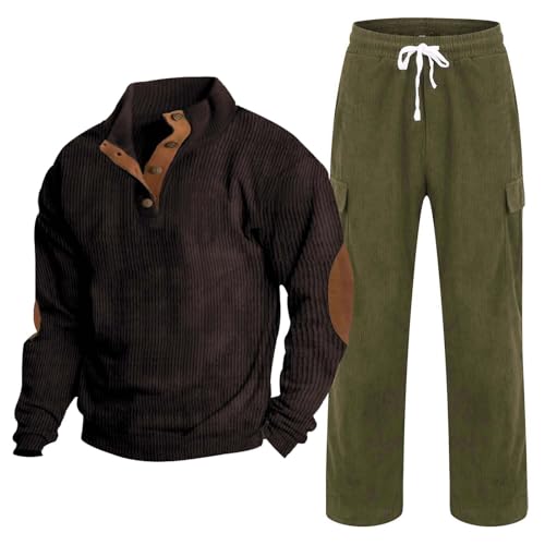 vejtmcc Camisa informal para hombre, traje informal de manga larga + pantalones, ropa deportiva larga, chándal de 2 piezas, traje de ocio, traje deportivo, traje de fitness, traje deportivo, Folleto,