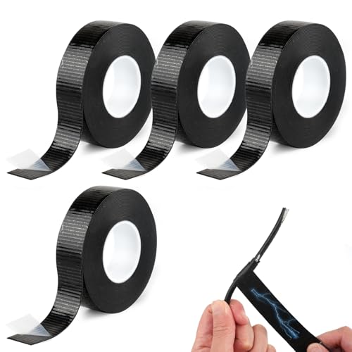 4 rollos de cinta aislante autosoldable, 5 m x 23 mm x 0,8 mm, cinta aislante negra, cinta aislante impermeable, cinta de vulcanización, para aislar, reparar y agrupar