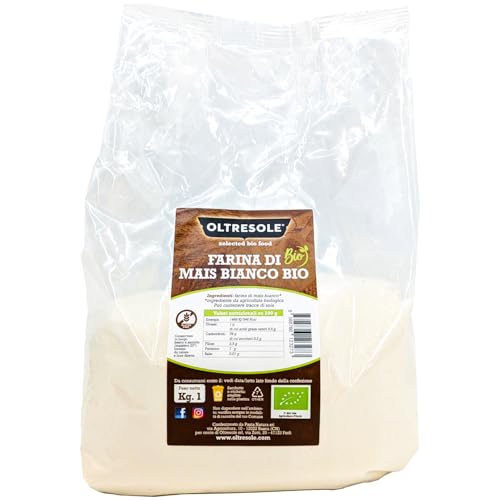 Oltresole, Harina de Maíz Blanca Ecológica Italiana 1 Kg, Sin Gluten, Sin OGM, 100% Made in Italy, Ideal para Polenta, Pan y Dulces, Perfecto para Celíacos y Veganos