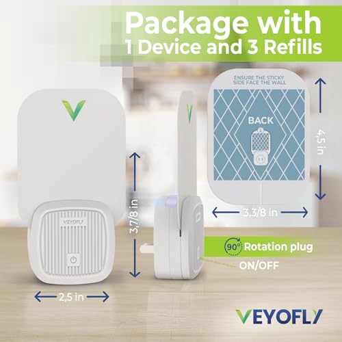 VEYOFLY Trap Flying Insects Plug, Flies Fruit Indoor, Home Safe, Anti Insect Light, Mosquito Trap, Fruit Flies, Gnats, Fleas, Odorless (1 Devices + 3 Refills)