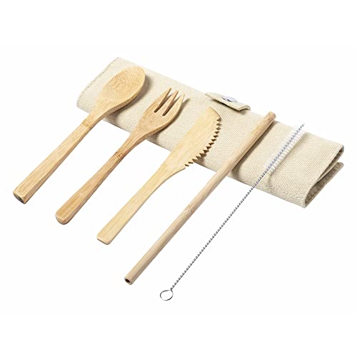 ANTEVIA Matériaux - Set di 3 posate da viaggio in legno e una cannuccia con asta di pulizia + custodia portaoggetti | Più 10 modelli pranzo scatola portatile tavolo (corpax)