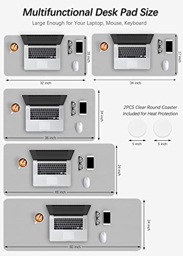 Image of Large Desk Mat Office Desk Pad 24 X 36 Inch PU Leather Desk Blotter Table Protector on Top of Desks Waterproof Desk Writing Cover Mousepad for Laptop Computer Gaming Keyboard Double Sides Gray /White
