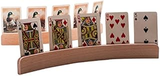 GrowUpSmart Playing Card Holder (Set of 4) 4 x 14 Premium wooden holders [Elegant, Curved Design, Natural Wood Finish, Table top Free Standing] Handsfree Card Playing for Kids, Adults, Seniors