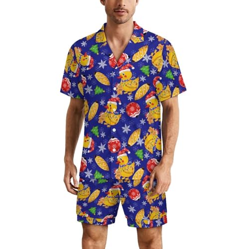 Mens Short Sleeve PJs Set Leaf Summer Soft Pajama Short Set 2 Piece Loungewear Hawaiian Shirts Shorts Sets Sleepwear