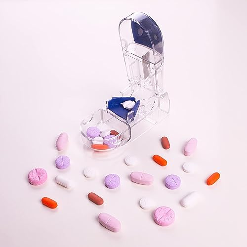 Image of Apex Ultra Pill Cutter - Pill Splitter with Retracting Blade Guard - for Cutting Small Pills or Large Pills in Half, Blue /Green and Clear, 1 Count, Assorted Colors (Pack of 2)