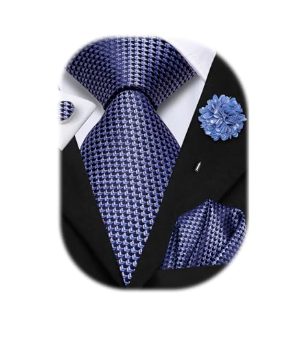 Image of Hi-Tie Mens Paisley Floral Striped Ties Set Silk Necktie and Lapel Pin for Men Pocket Square Cufflinks Set Business Wedding