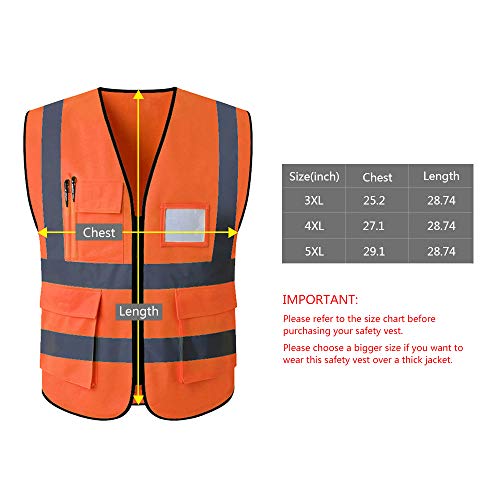 Gayisic Reflective Safety Vest, High Visibility, Bright Neon Color Construction Protector with Reflective Strips with Five Pockets (L, Orange) - Thumbnail 5
