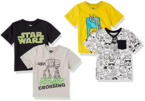 Amazon Essentials Disney | Marvel | Star Wars Boys' Short-Sleeve V-Neck T-Shirts (Previously Spotted Zebra), Pack of 4