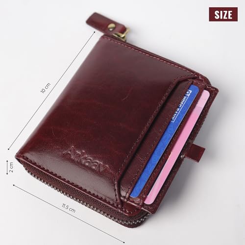 Cherry Top Grain Crunch Leather Zip Around Wallet for Men – RFID Blocking Bifold with Zipper Closure, Removable Card Holder, Multiple Slots & ID Window4