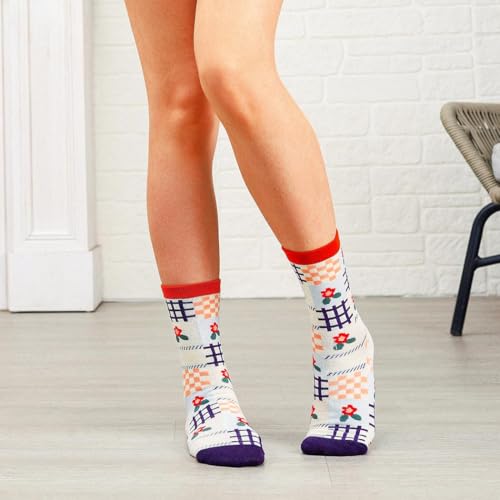Floral Socks Cute Ankle Socks Frilly Crew Socks Cotton Socks Rustic Socks for Women 4 Pairs3