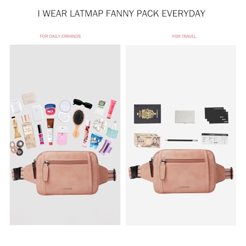 Image of LATMAP 3L TRIPLE ZIP Fanny Packs Belt Bag For Women Men Crossbody Waist Pack Sling Chest Bum Travel Bag Purse Faux Leather Fashion Cute Light Pink