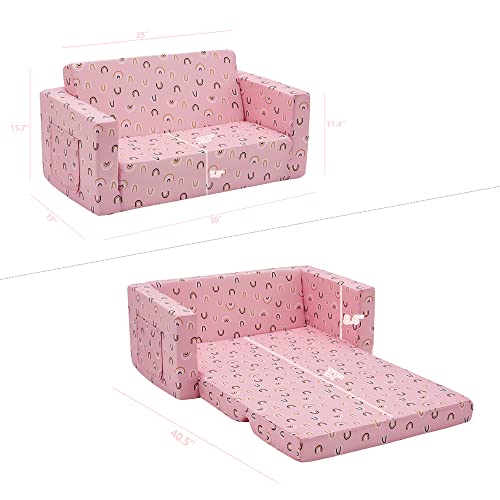 Ulax Furniture Kids Sofa Chair Children Filp-Out Chair 2-In-1 Convertible Sofa To Sleeper Couch (Pink Rainbow) #TOP5