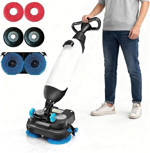 Potente Mini Fregadora De Suelos, Pulidora Eléctrica Inalámbrica para Azulejos, Máquina De Limpieza Multifuncional Comercial con Depósitos De Agua De 4,5 L Y 7,5 L para Una Li,White
