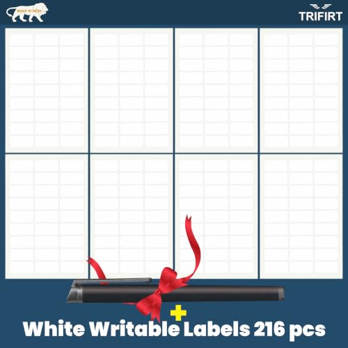 Image of Trifirt 216 Pcs Pearl White Round Labels with Black Marker | Self-Adhesive Removable Stickers | Writable Jar & Bottle Labels for Mason Jars, Glass Bottles, Kitchen Containers