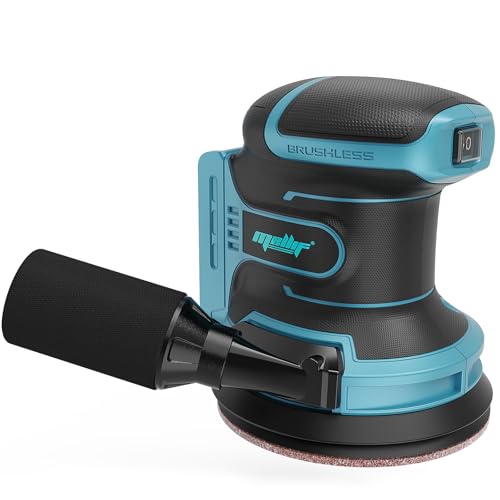 Mayoki 5' Random Orbit Sander Compatible with Makita 18v Battery, Cordless Palm Sander with 2.0Ah Battery & Charger Kits, Brushless, 6 Variable Speeds, 12000 OPM, Dust Bug, 10PCS Sanding Pads