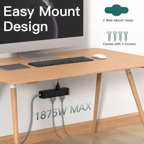 Image of 25FT Extra Long Extension Cord, Power Strip with 12 AC Outlet & 4 USB Ports | Flat Plug, 1050J Surge Protector, Wall Outlet Extender for Home Office Garage Workshop Gaming Desk Setup, ETL Listed
